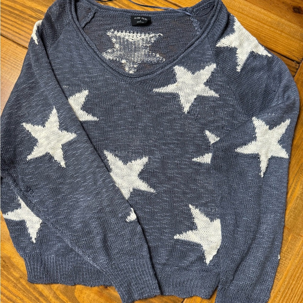 Stylish Star Pattern Sweater - Navy and White